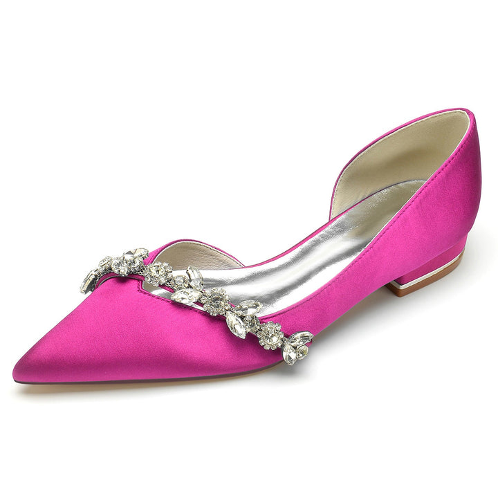 Chaussures de Mariage pour Femmes, Chaussures de Mariée Minimalistes à Talons Bas et Bout Pointu avec Strass