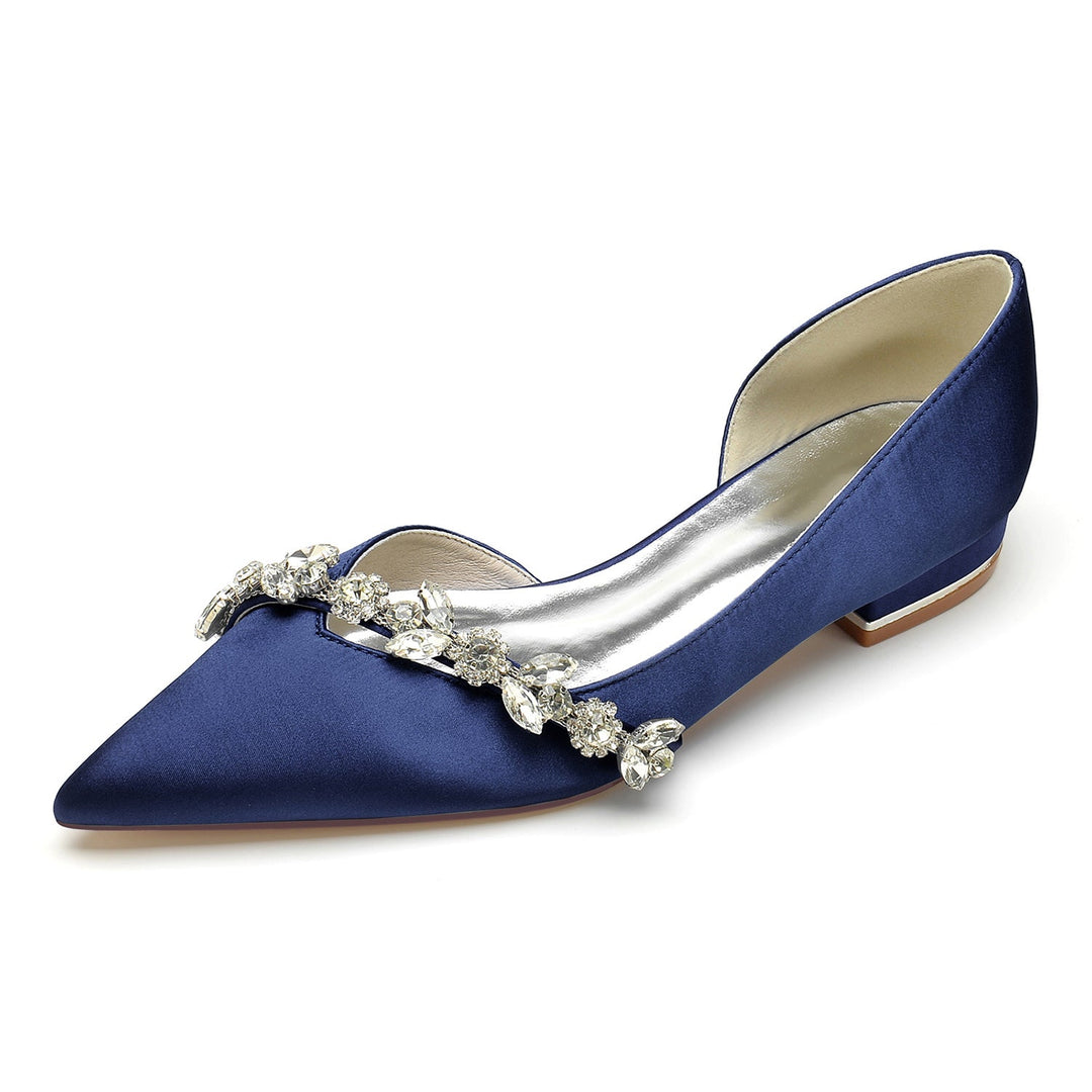 Chaussures de Mariage pour Femmes, Chaussures de Mariée Minimalistes à Talons Bas et Bout Pointu avec Strass