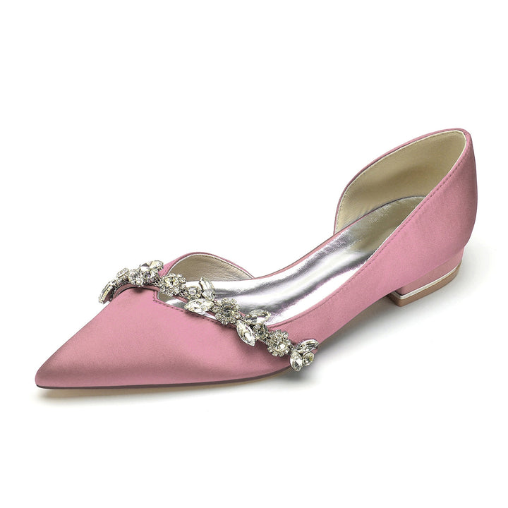 Chaussures de Mariage pour Femmes, Chaussures de Mariée Minimalistes à Talons Bas et Bout Pointu avec Strass