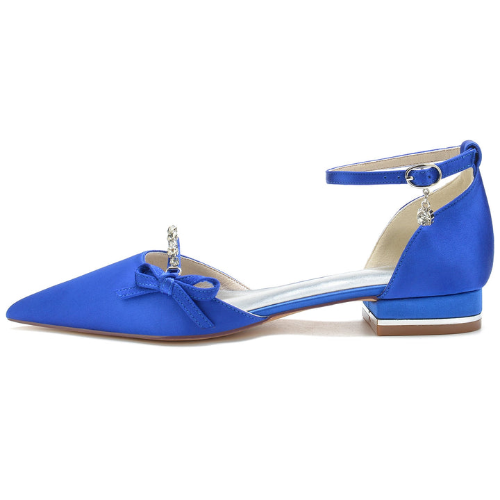 Chaussures de Mariage pour Femmes en Satin de Soie avec Nœud en Cristal et Boucle Basse