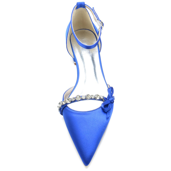 Chaussures de Mariage pour Femmes en Satin de Soie avec Nœud en Cristal et Boucle Basse