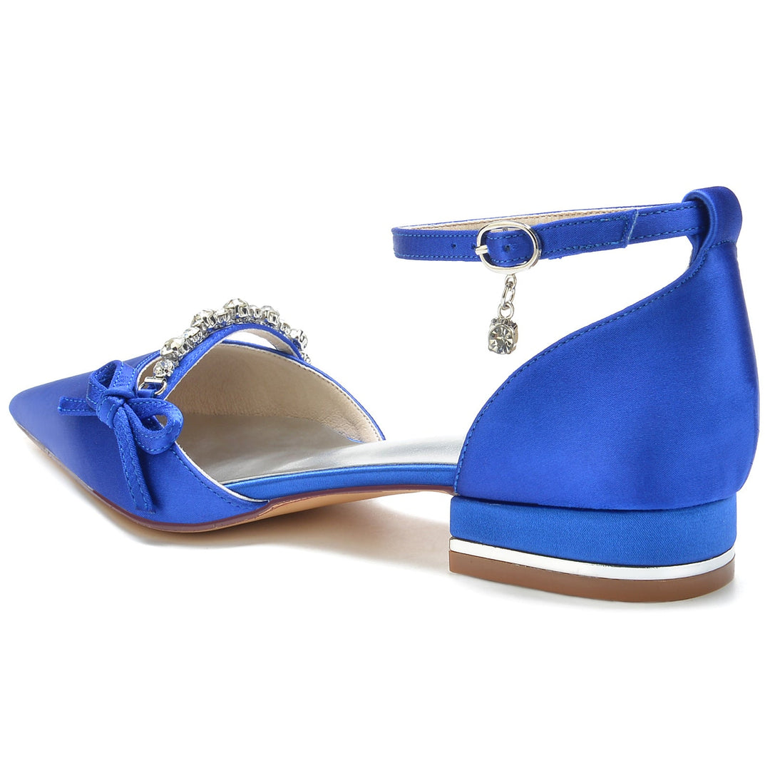Chaussures de Mariage pour Femmes en Satin de Soie avec Nœud en Cristal et Boucle Basse
