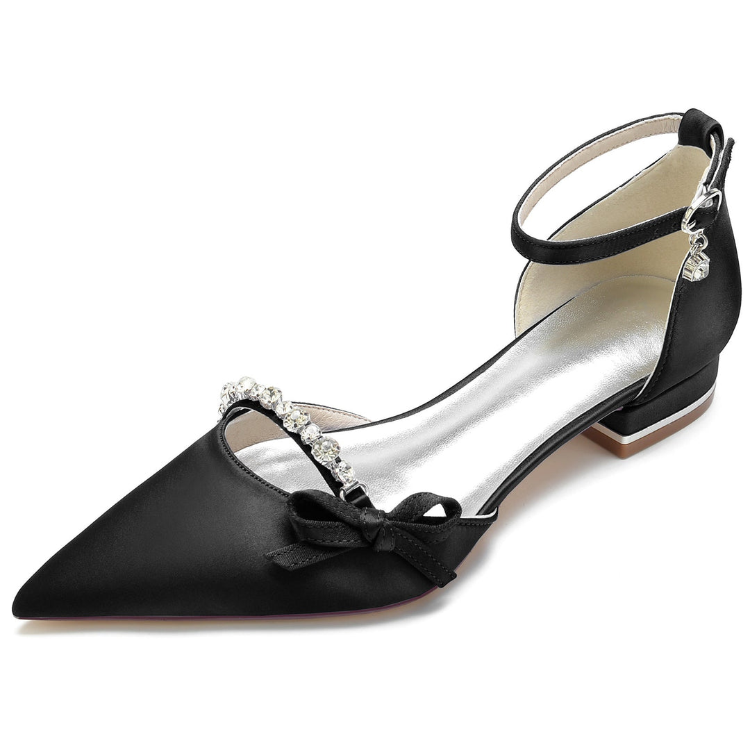 Chaussures de Mariage pour Femmes en Satin de Soie avec Nœud en Cristal et Boucle Basse