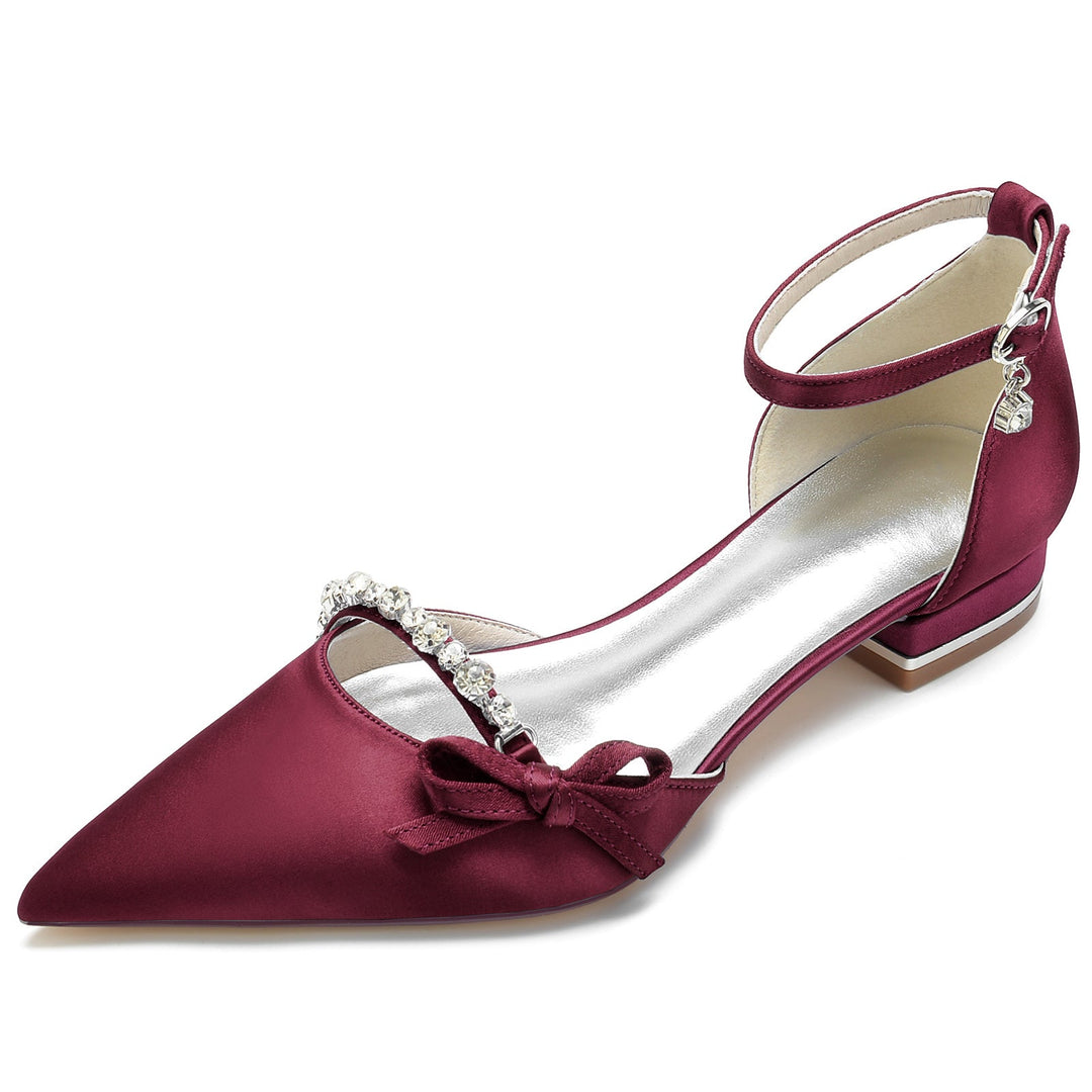 Chaussures de Mariage pour Femmes en Satin de Soie avec Nœud en Cristal et Boucle Basse