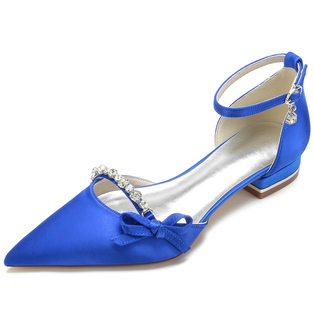 Chaussures de Mariage pour Femmes en Satin de Soie avec Nœud en Cristal et Boucle Basse