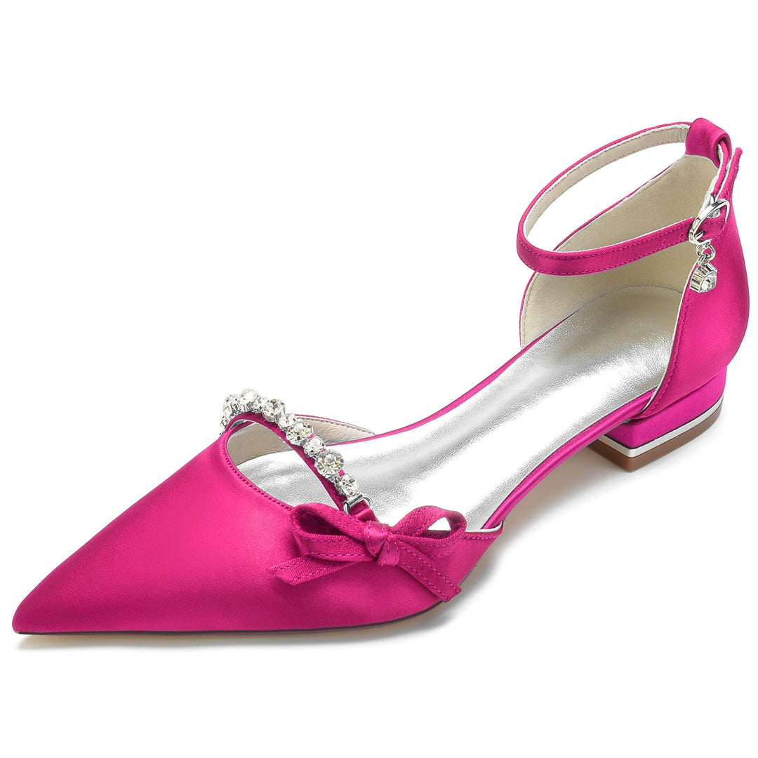 Chaussures de Mariage pour Femmes en Satin de Soie avec Nœud en Cristal et Boucle Basse