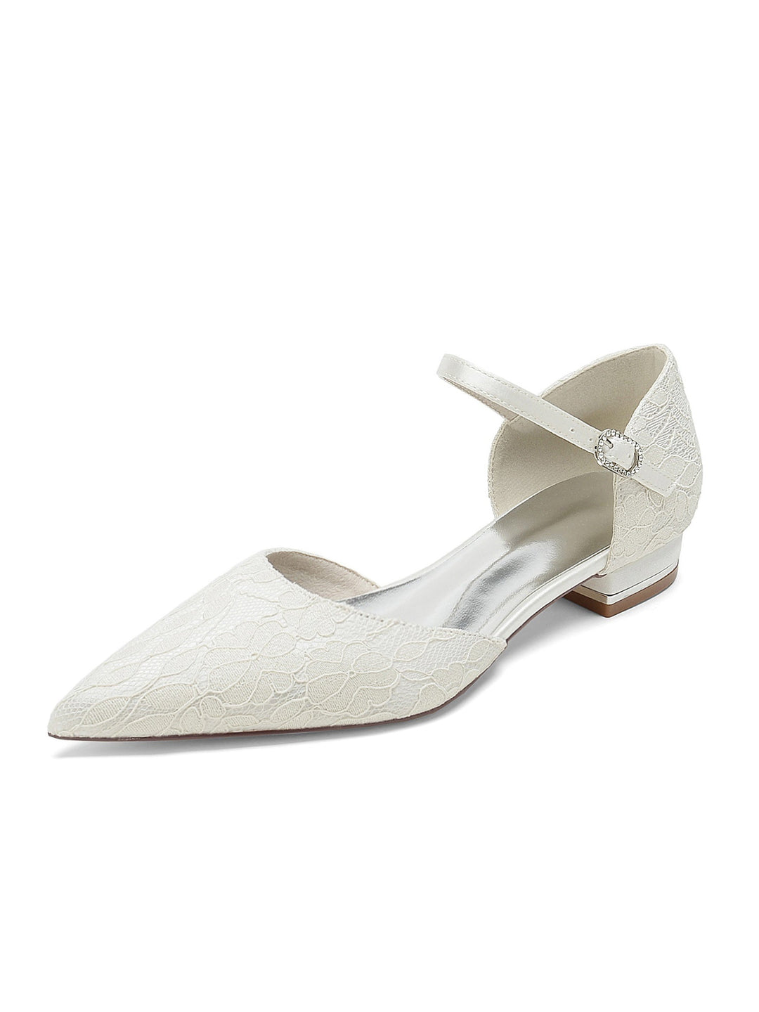 Chaussures de Mariage pour Femmes en Dentelle à Talon Bas et Bout Pointu pour Demoiselle D'Honneur