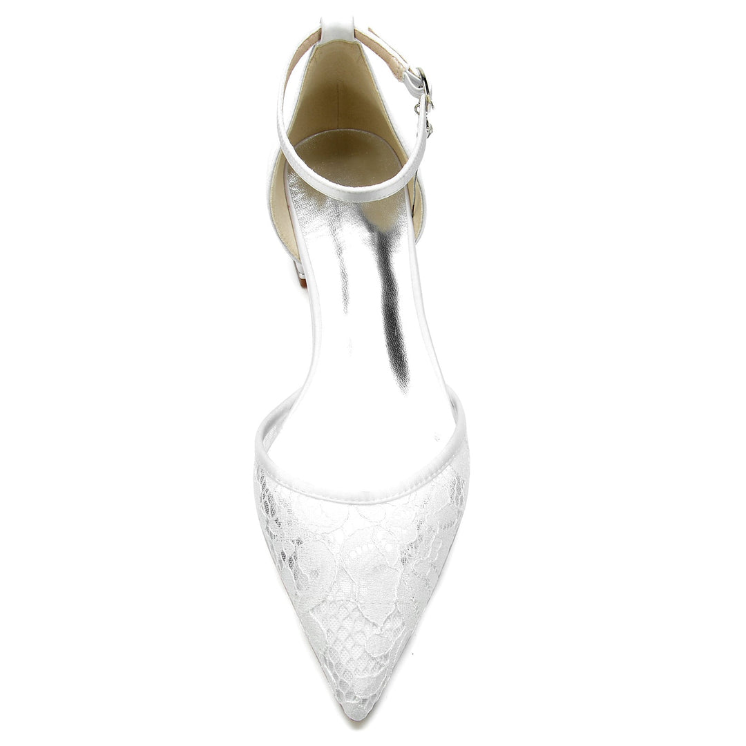 Chaussures de Mariage pour Femmes en Dentelle à Bout Fermé et à Boucle en Strass