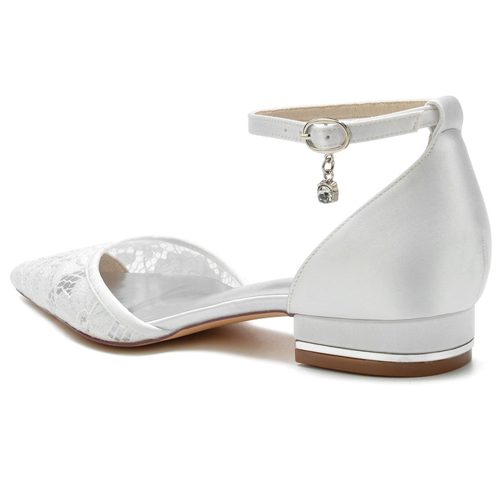 Chaussures de Mariage pour Femmes en Dentelle à Bout Fermé et à Boucle en Strass