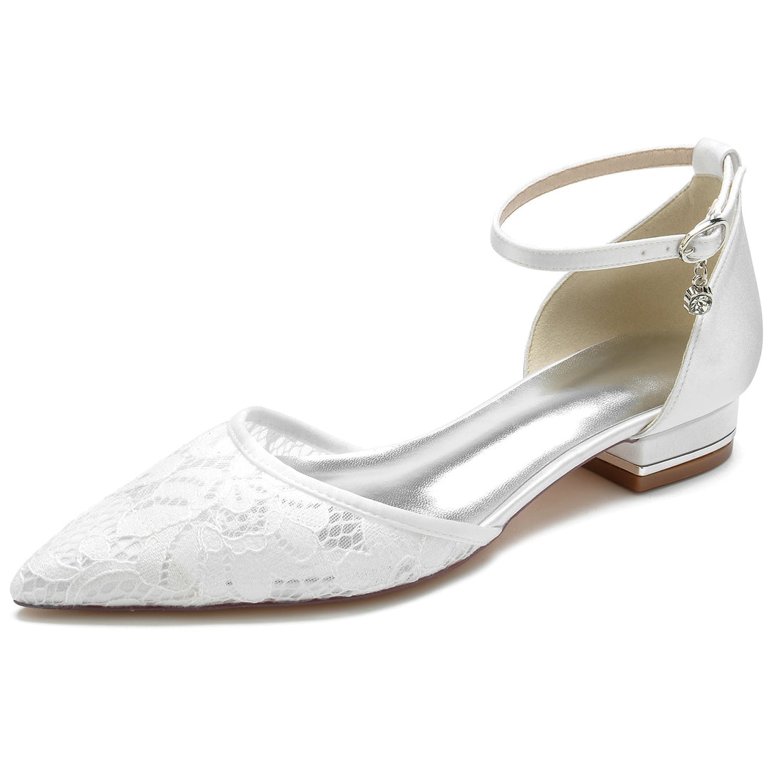 Chaussures de Mariage pour Femmes en Dentelle à Bout Fermé et à Boucle en Strass