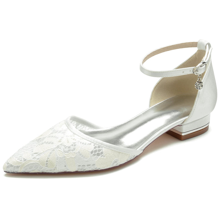 Chaussures de Mariage pour Femmes en Dentelle à Bout Fermé et à Boucle en Strass