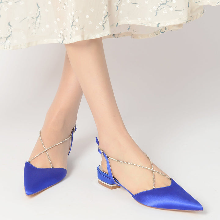 Chaussures de Mariage pour Femmes Mini Pompes Carrées à Bout Pointu et à Chaîne en Cristal Chaussures de Mariée