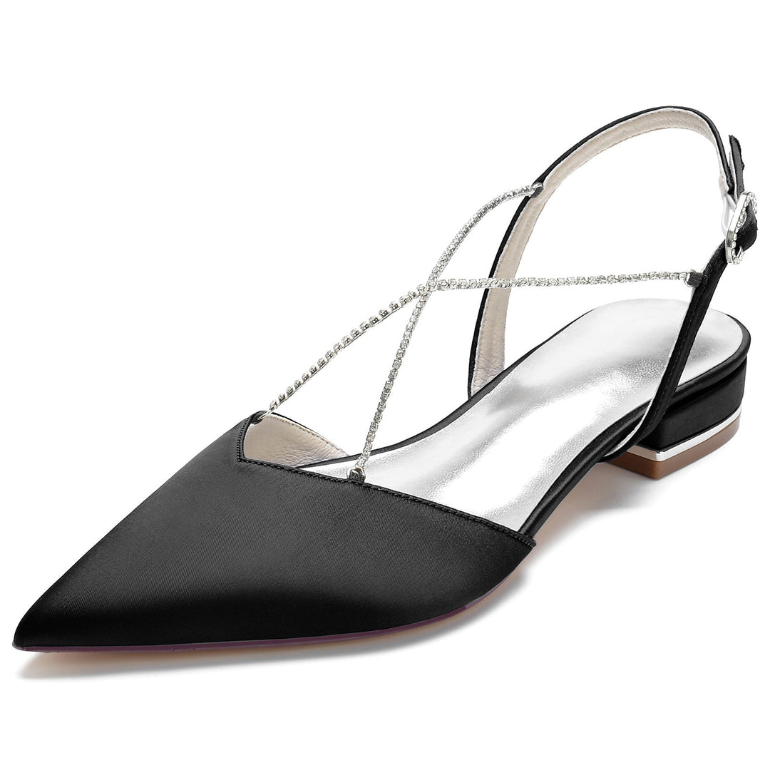 Chaussures de Mariage pour Femmes Mini Pompes Carrées à Bout Pointu et à Chaîne en Cristal Chaussures de Mariée