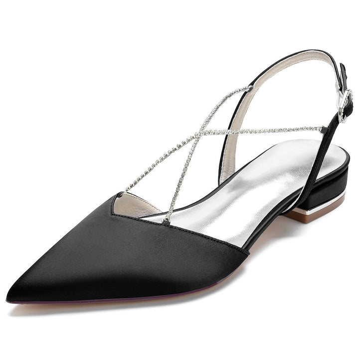 Chaussures de Mariage pour Femmes Mini Pompes Carrées à Bout Pointu et à Chaîne en Cristal Chaussures de Mariée