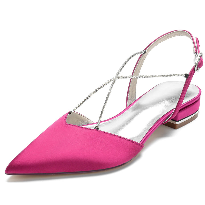 Chaussures de Mariage pour Femmes Mini Pompes Carrées à Bout Pointu et à Chaîne en Cristal Chaussures de Mariée