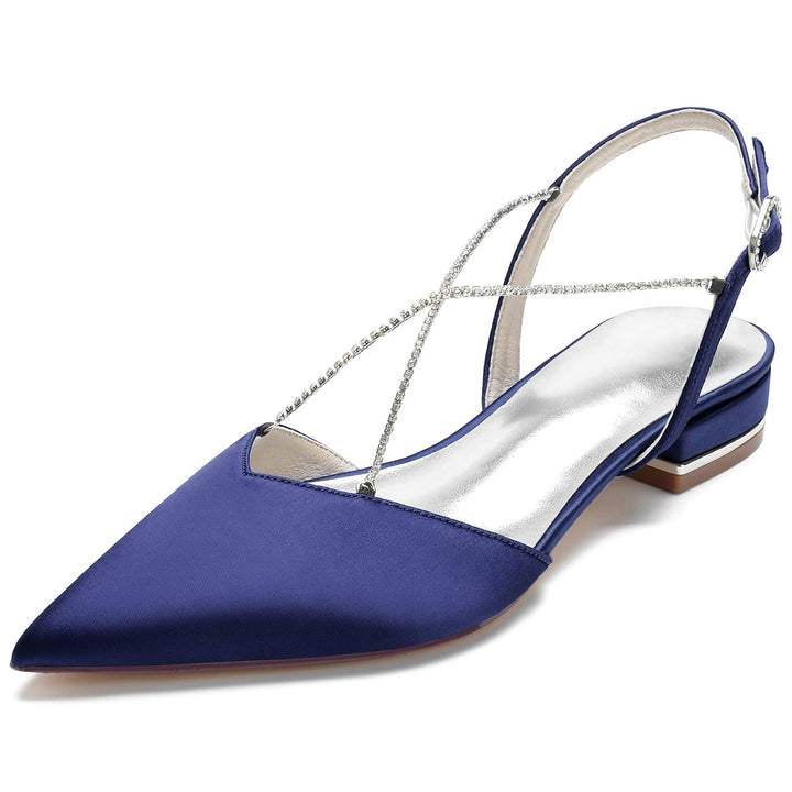 Chaussures de Mariage pour Femmes Mini Pompes Carrées à Bout Pointu et à Chaîne en Cristal Chaussures de Mariée