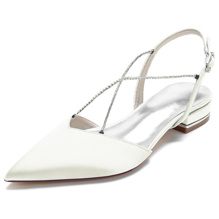 Chaussures de Mariage pour Femmes Mini Pompes Carrées à Bout Pointu et à Chaîne en Cristal Chaussures de Mariée