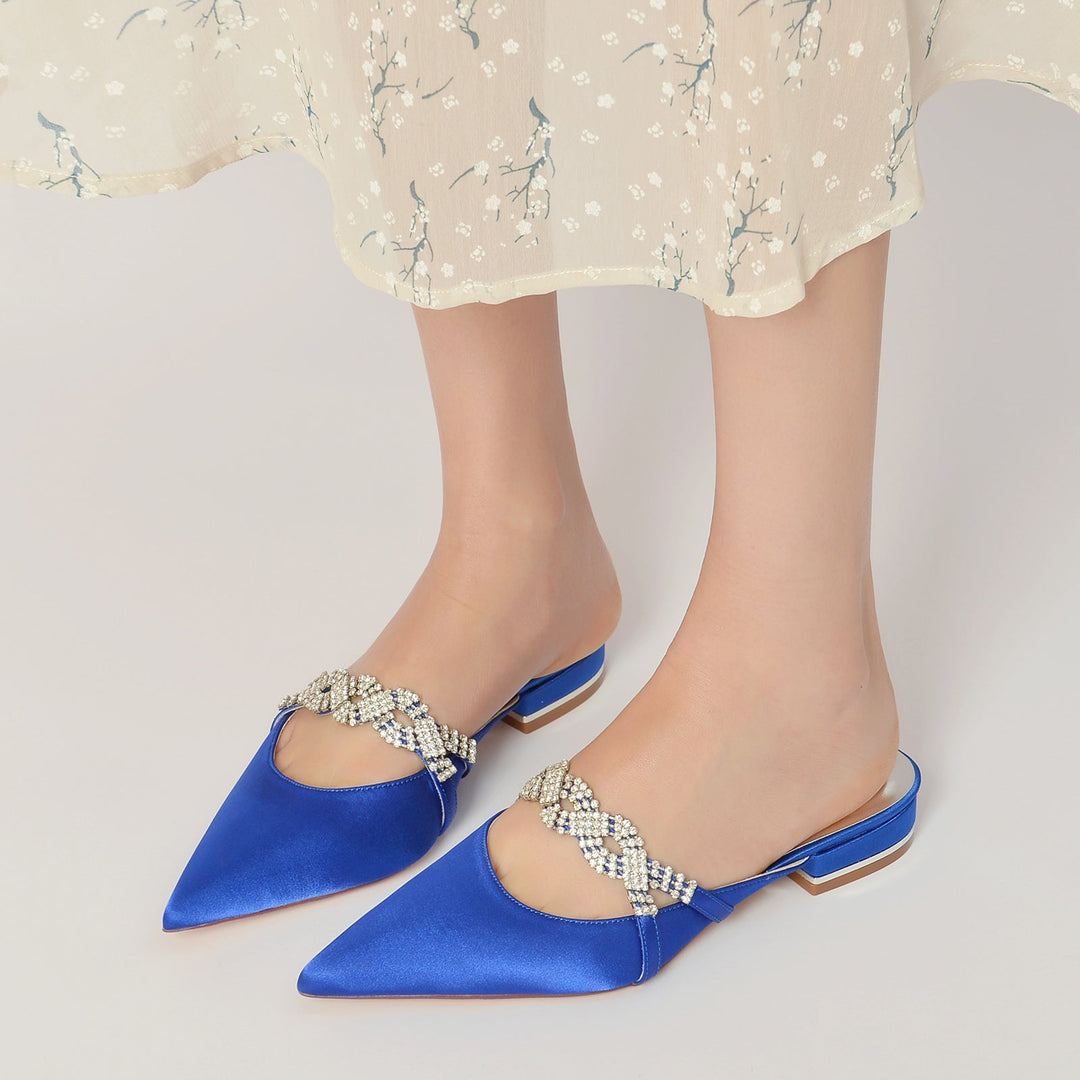 Chaussures de Mariage pour Femmes Chaussures de Mariée à Bout Pointu et Bas en Cristal Scintillant Torsadé