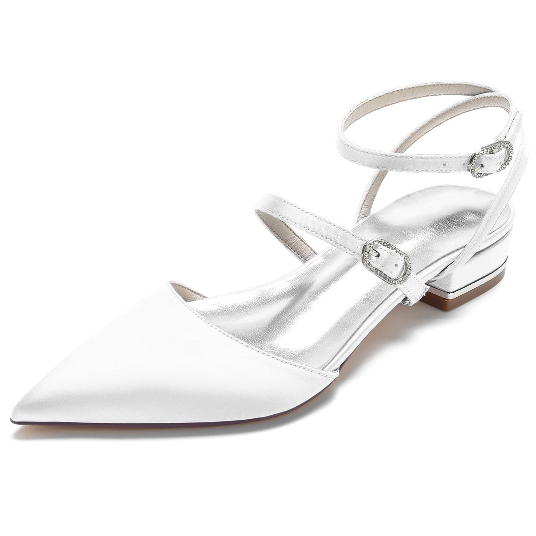 Chaussures de Mariage pour Femmes à Lanières, Talon Bas, Bout Pointu, Boucle, Chaussures de Mariée