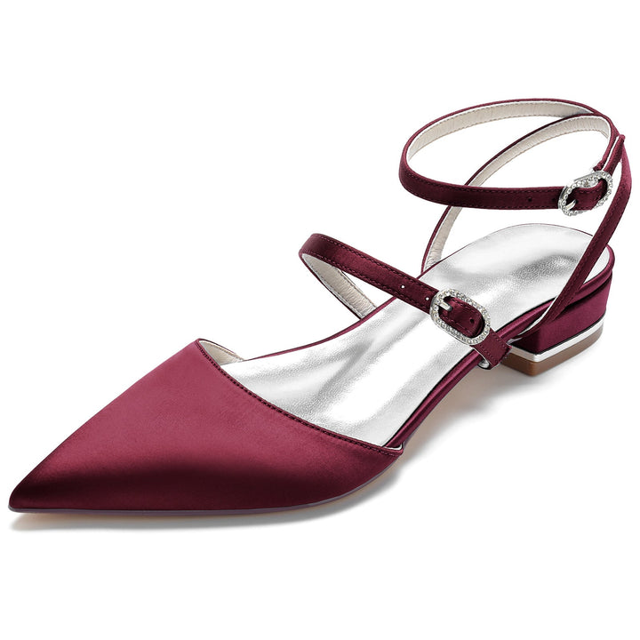 Chaussures de Mariage pour Femmes à Lanières, Talon Bas, Bout Pointu, Boucle, Chaussures de Mariée