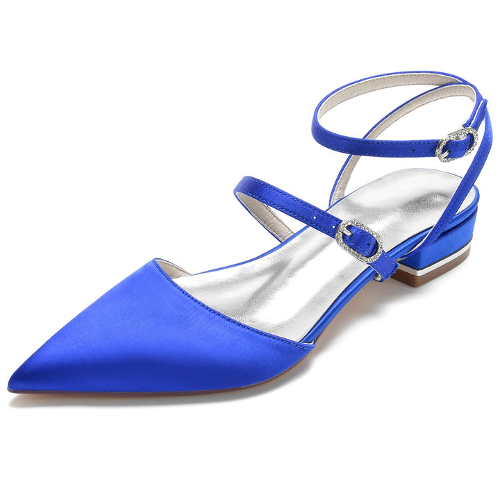 Chaussures de Mariage pour Femmes à Lanières, Talon Bas, Bout Pointu, Boucle, Chaussures de Mariée