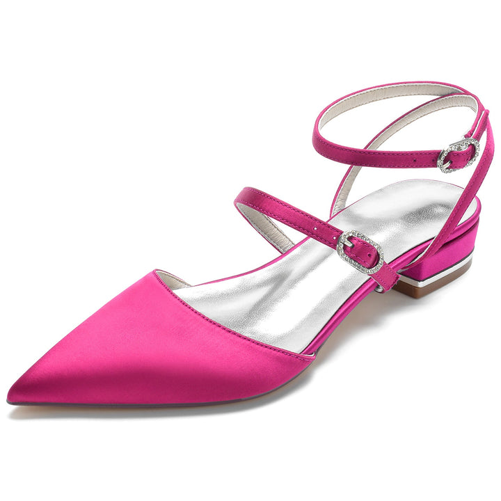 Chaussures de Mariage pour Femmes à Lanières, Talon Bas, Bout Pointu, Boucle, Chaussures de Mariée