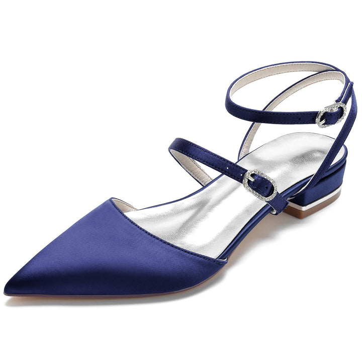 Chaussures de Mariage pour Femmes à Lanières, Talon Bas, Bout Pointu, Boucle, Chaussures de Mariée