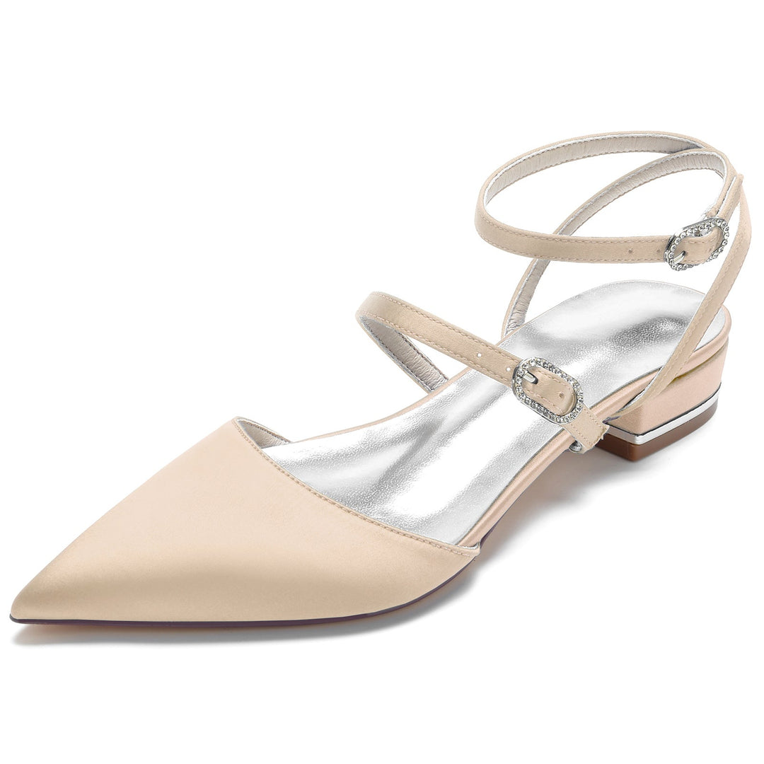 Chaussures de Mariage pour Femmes à Lanières, Talon Bas, Bout Pointu, Boucle, Chaussures de Mariée