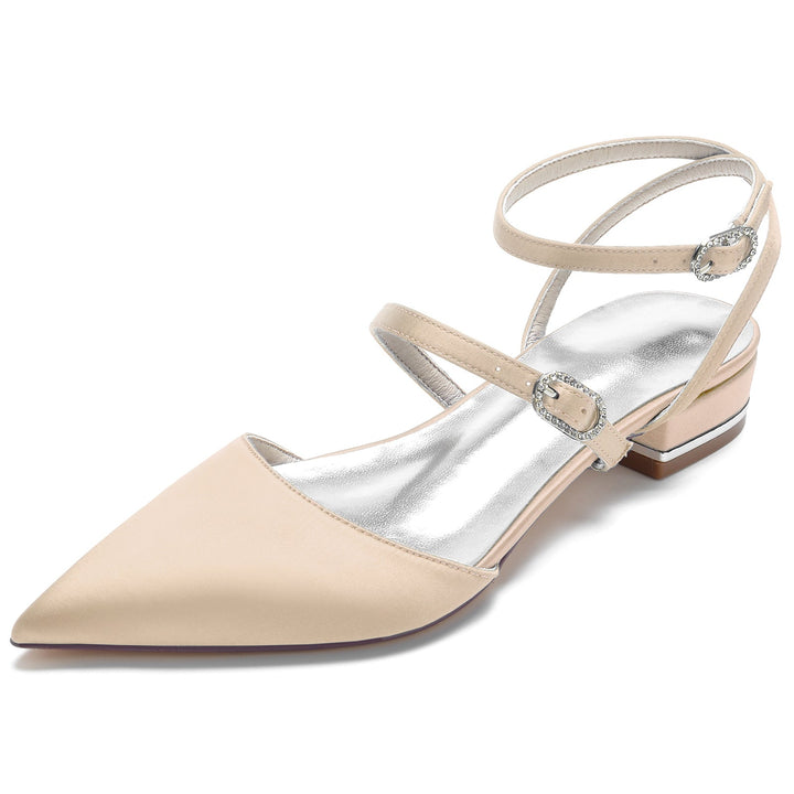 Chaussures de Mariage pour Femmes à Lanières, Talon Bas, Bout Pointu, Boucle, Chaussures de Mariée