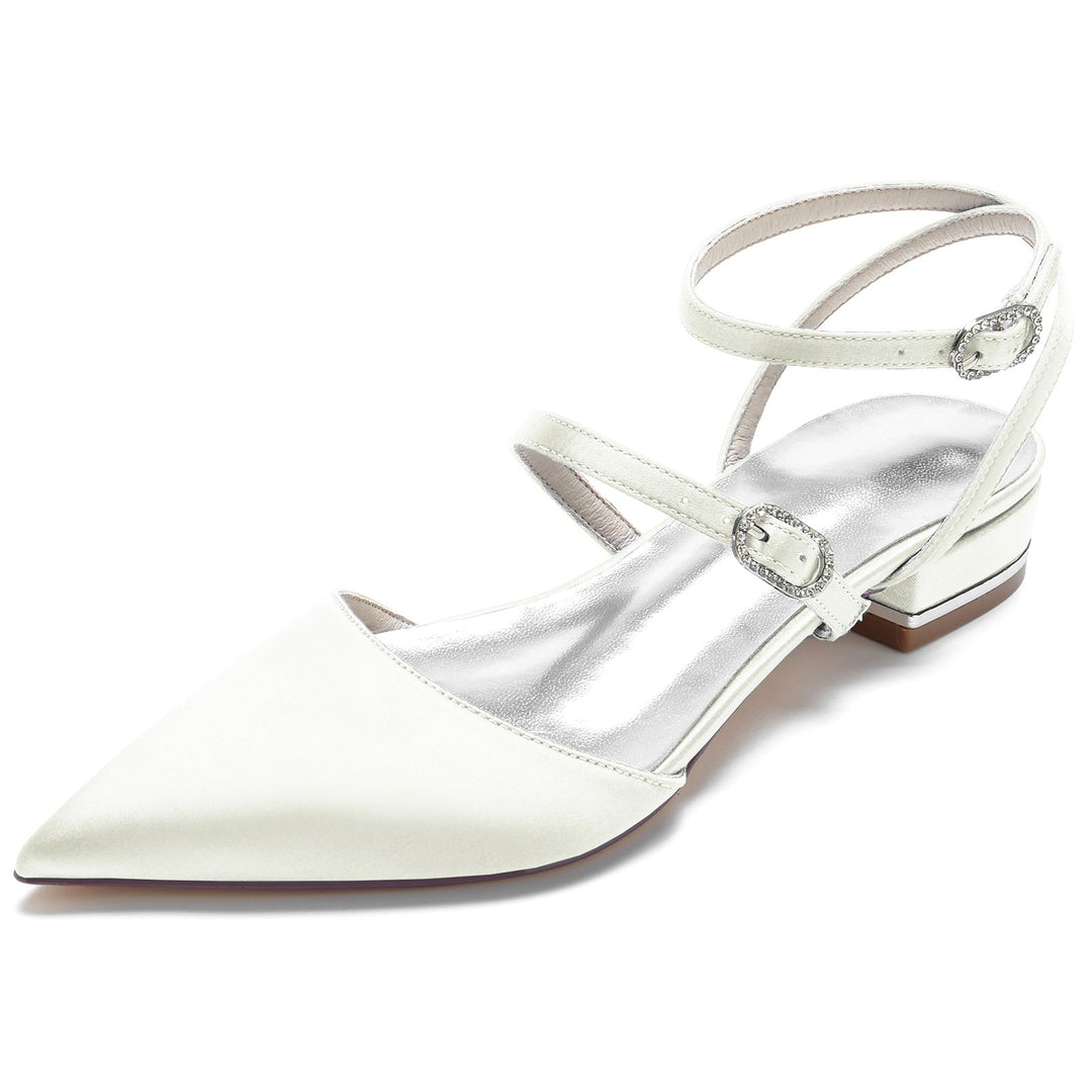 Chaussures de Mariage pour Femmes à Lanières, Talon Bas, Bout Pointu, Boucle, Chaussures de Mariée