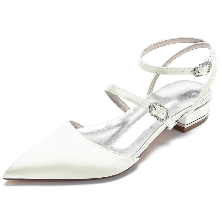Chaussures de Mariage pour Femmes à Lanières, Talon Bas, Bout Pointu, Boucle, Chaussures de Mariée