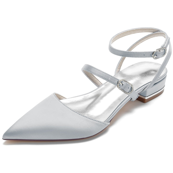 Chaussures de Mariage pour Femmes à Lanières, Talon Bas, Bout Pointu, Boucle, Chaussures de Mariée