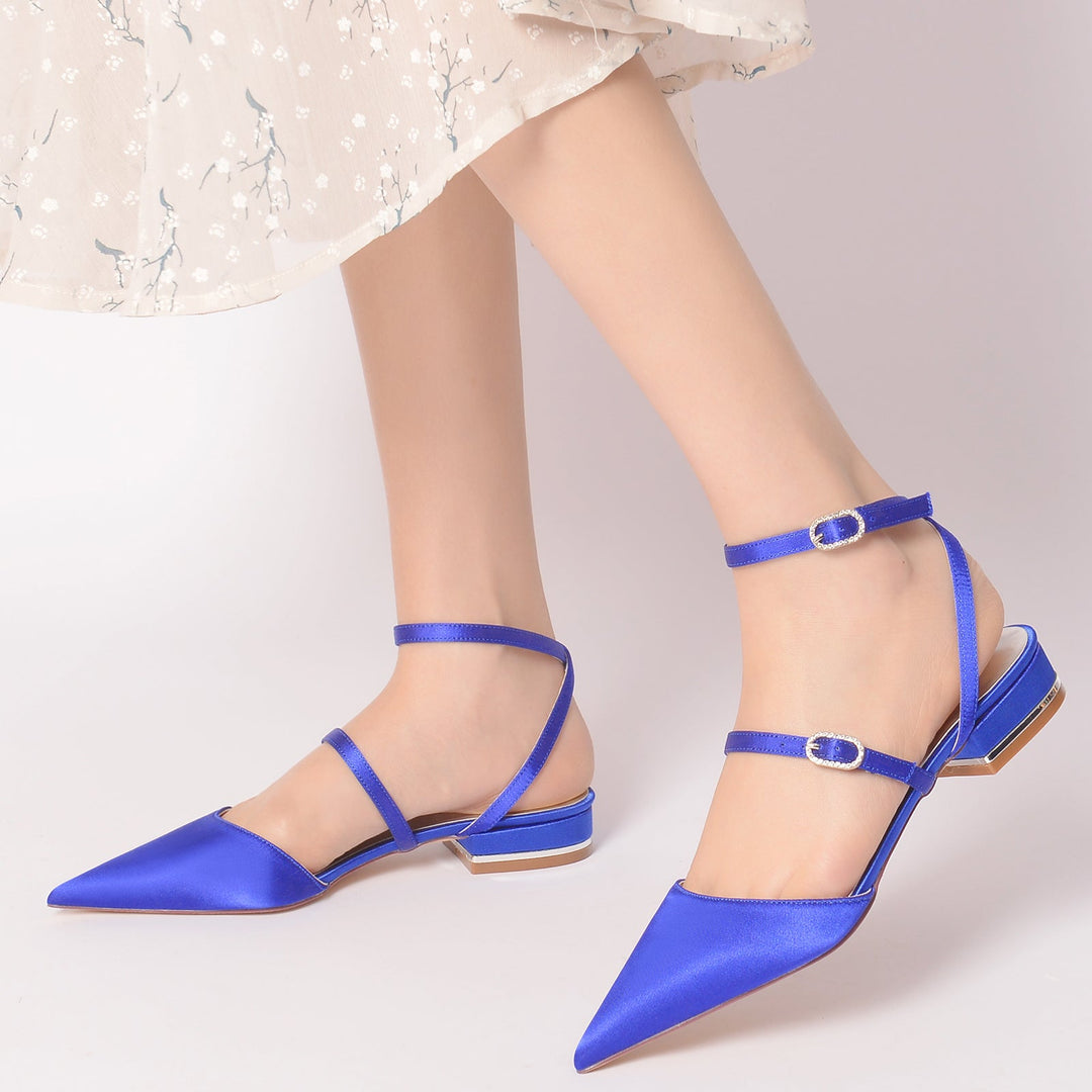 Chaussures de Mariage pour Femmes à Lanières, Talon Bas, Bout Pointu, Boucle, Chaussures de Mariée
