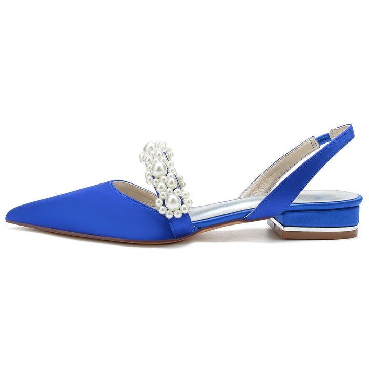 Chaussures de Mariage pour Femmes en Satin de Soie Blanc Perle Chaussures de Mariée à Bout Pointu et Boucle