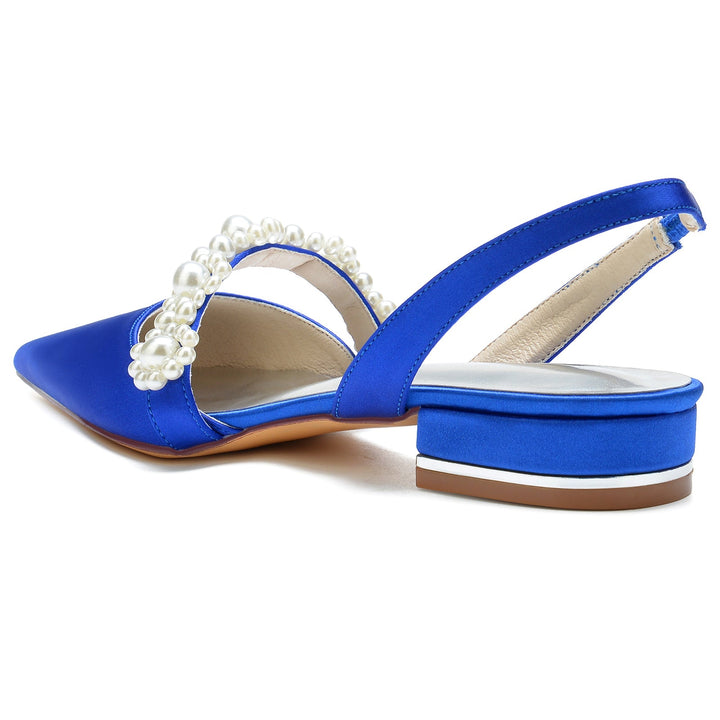 Chaussures de Mariage pour Femmes en Satin de Soie Blanc Perle Chaussures de Mariée à Bout Pointu et Boucle
