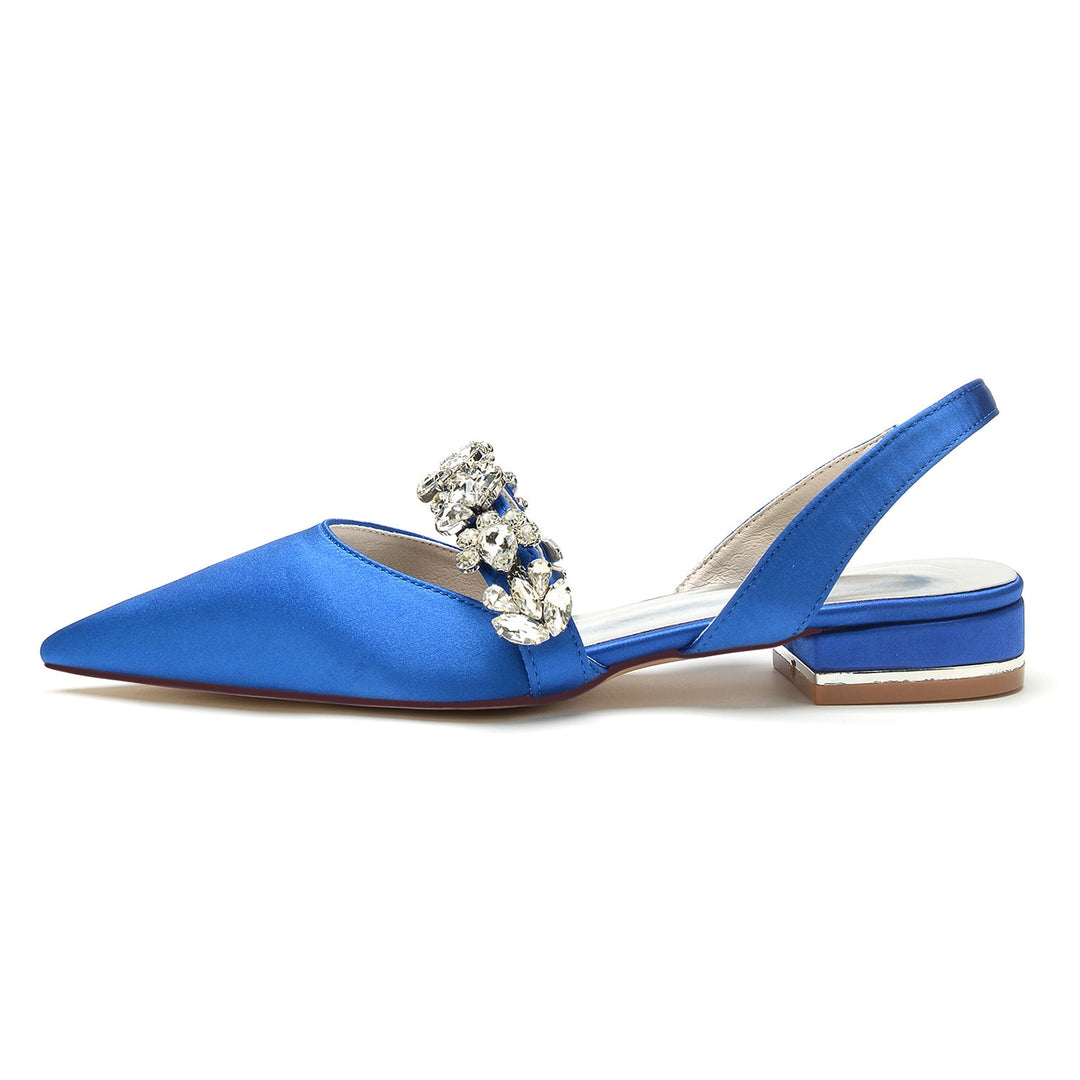 Chaussures de Mariage pour Femmes, Chaussures de Mariée à Talons Bas et Bout Pointu avec Boucle et Strass