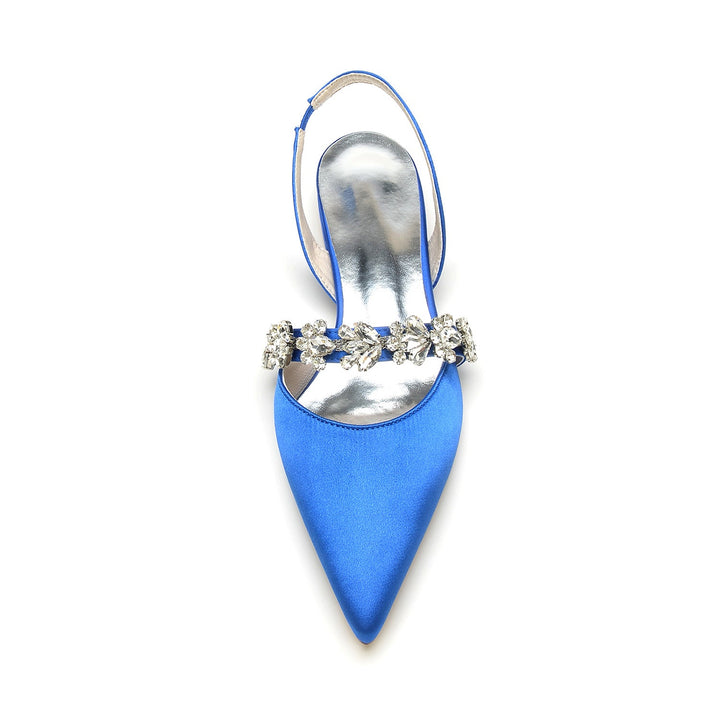 Chaussures de Mariage pour Femmes, Chaussures de Mariée à Talons Bas et Bout Pointu avec Boucle et Strass