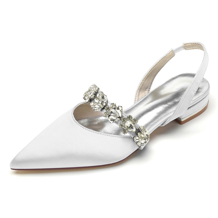 Chaussures de Mariage pour Femmes, Chaussures de Mariée à Talons Bas et Bout Pointu avec Boucle et Strass