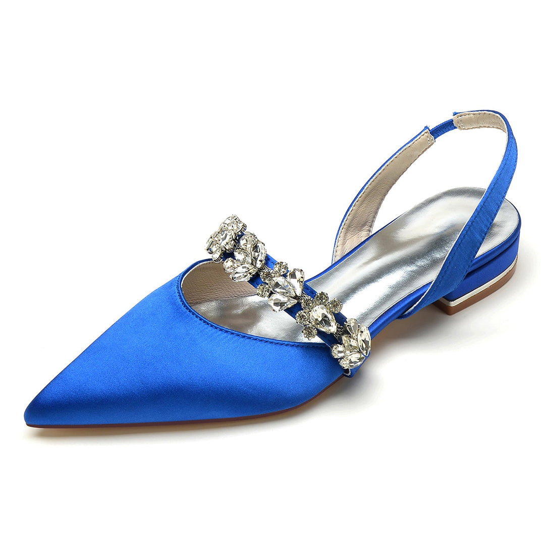 Chaussures de Mariage pour Femmes, Chaussures de Mariée à Talons Bas et Bout Pointu avec Boucle et Strass