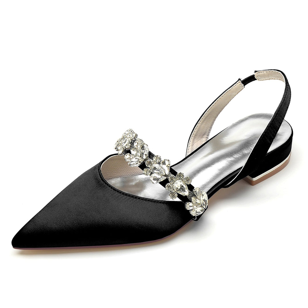 Chaussures de Mariage pour Femmes, Chaussures de Mariée à Talons Bas et Bout Pointu avec Boucle et Strass