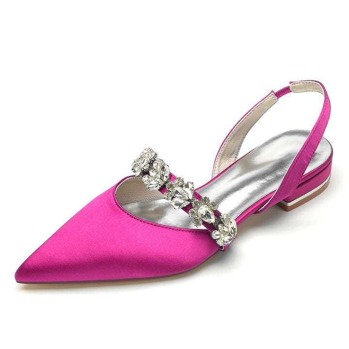 Chaussures de Mariage pour Femmes, Chaussures de Mariée à Talons Bas et Bout Pointu avec Boucle et Strass