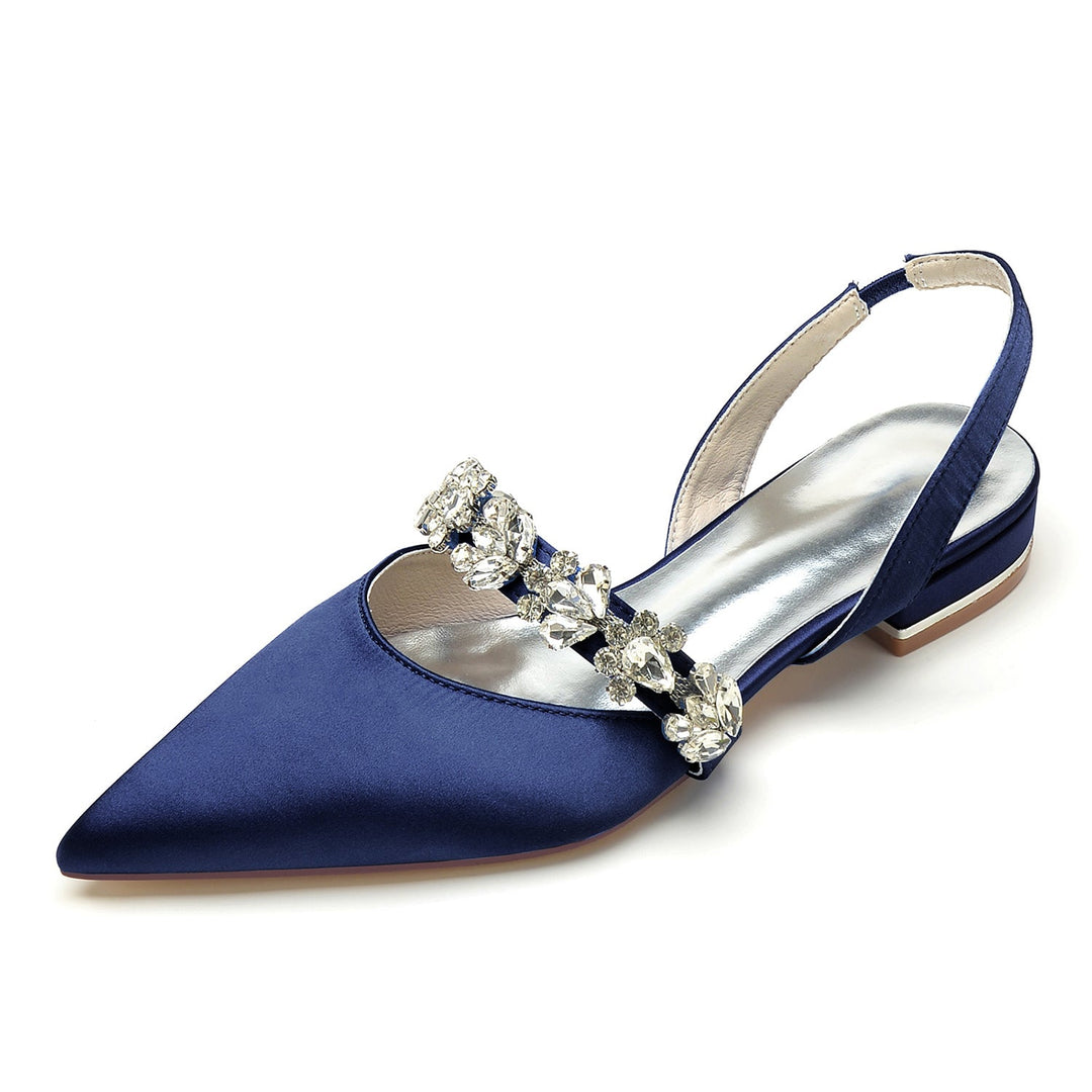 Chaussures de Mariage pour Femmes, Chaussures de Mariée à Talons Bas et Bout Pointu avec Boucle et Strass