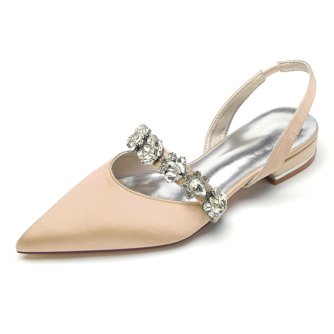 Chaussures de Mariage pour Femmes, Chaussures de Mariée à Talons Bas et Bout Pointu avec Boucle et Strass