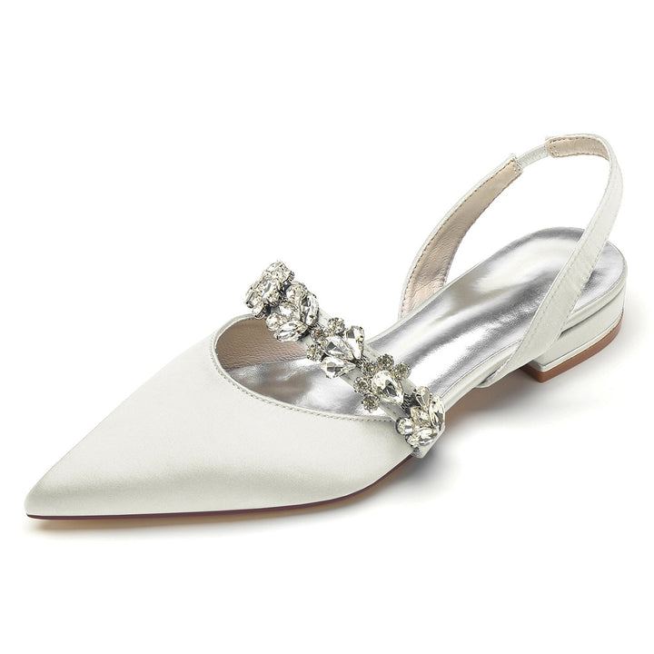 Chaussures de Mariage pour Femmes, Chaussures de Mariée à Talons Bas et Bout Pointu avec Boucle et Strass