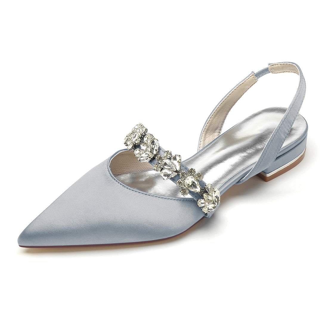 Chaussures de Mariage pour Femmes, Chaussures de Mariée à Talons Bas et Bout Pointu avec Boucle et Strass