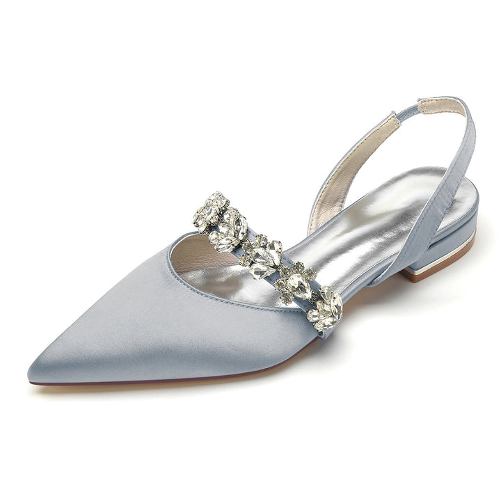 Chaussures de Mariage pour Femmes, Chaussures de Mariée à Talons Bas et Bout Pointu avec Boucle et Strass