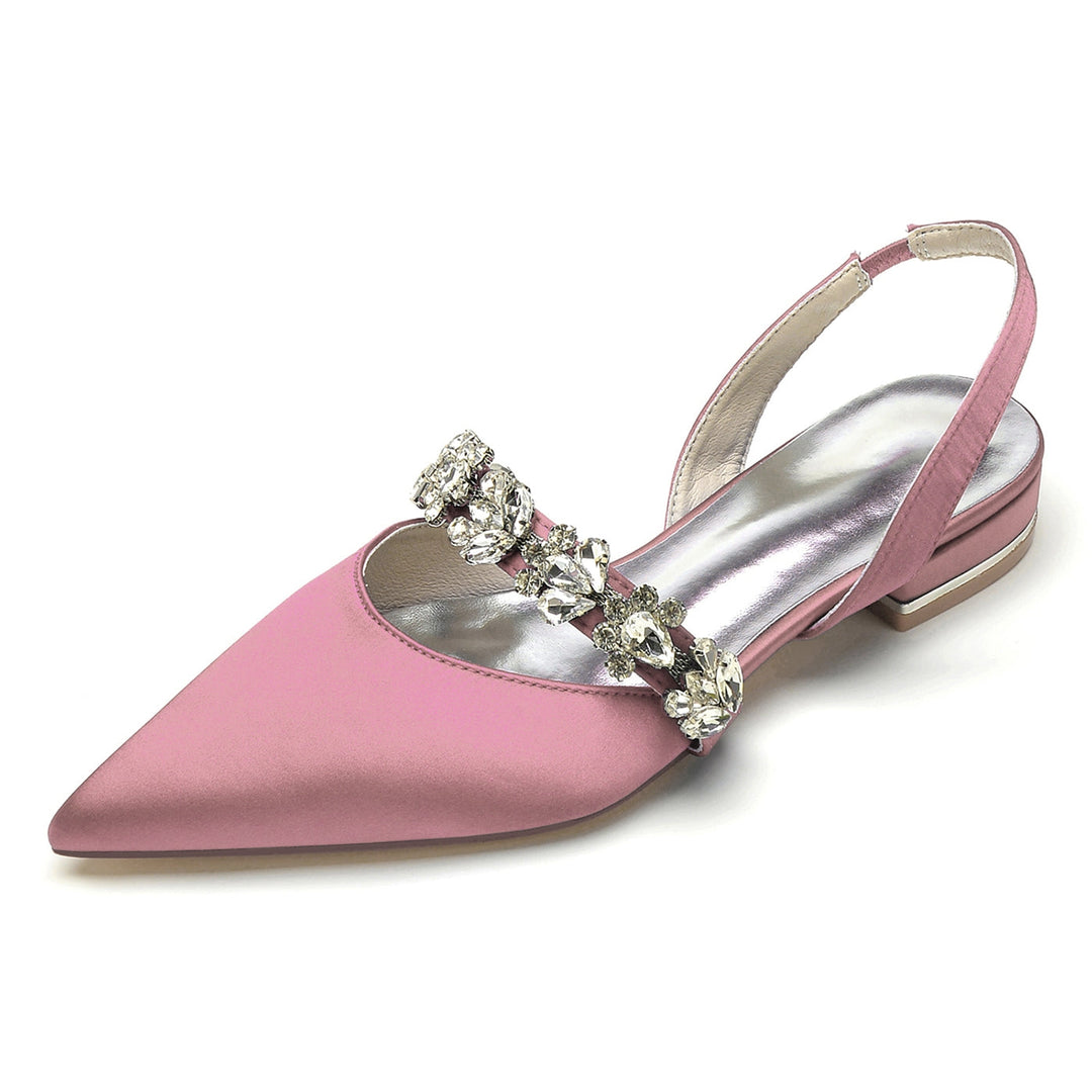 Chaussures de Mariage pour Femmes, Chaussures de Mariée à Talons Bas et Bout Pointu avec Boucle et Strass