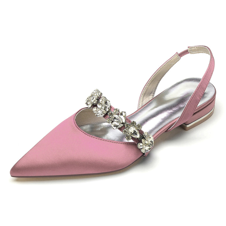 Chaussures de Mariage pour Femmes, Chaussures de Mariée à Talons Bas et Bout Pointu avec Boucle et Strass