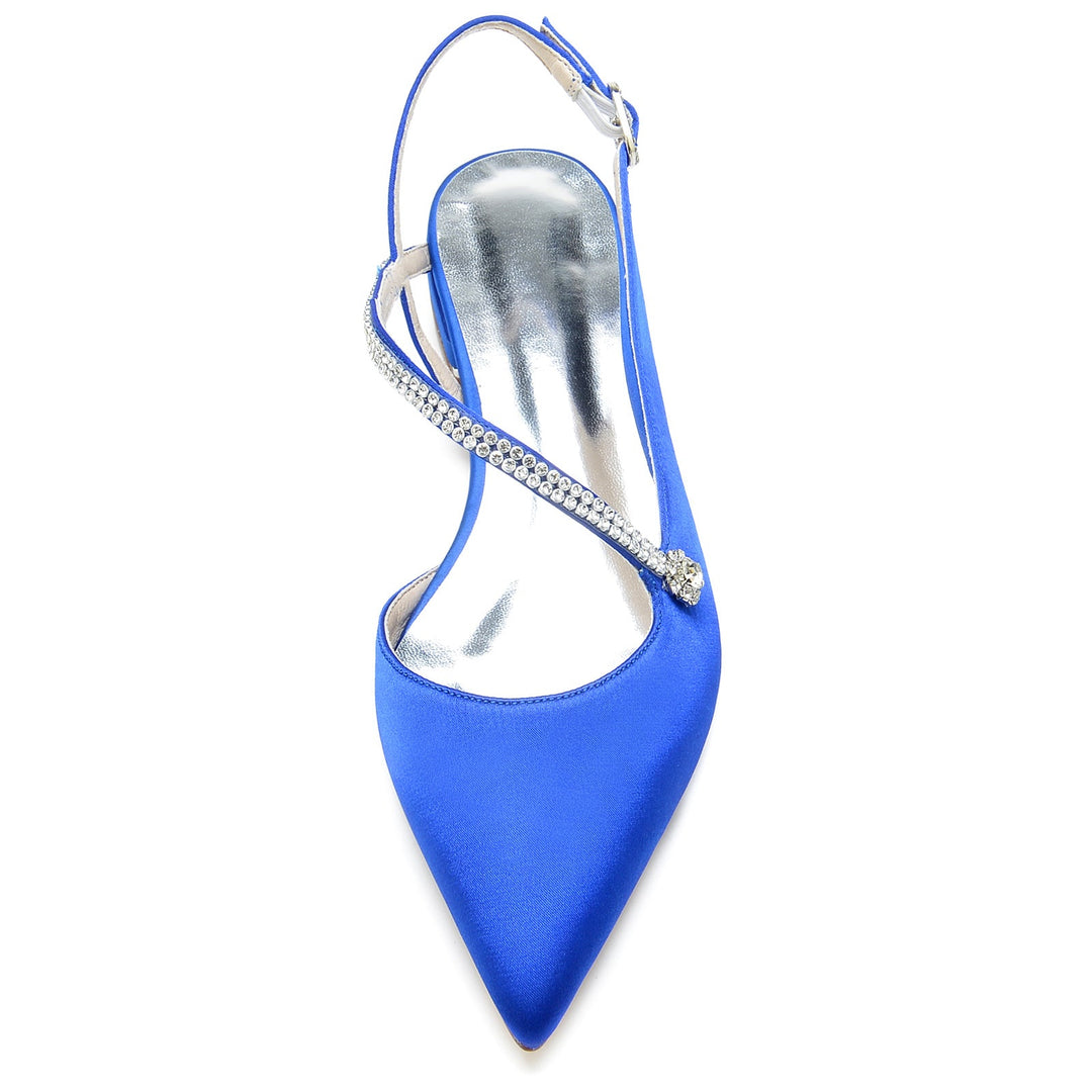 Chaussures de Mariage pour Femmes en Satin Cristal Talon Bas Bout Fermé Boucle Chaussures de Mariée