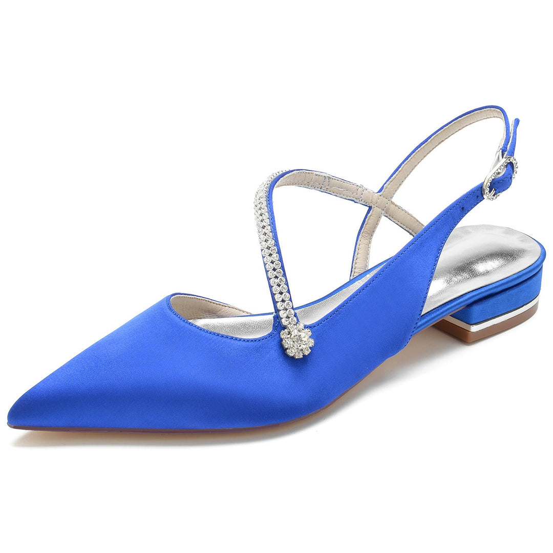 Chaussures de Mariage pour Femmes en Satin Cristal Talon Bas Bout Fermé Boucle Chaussures de Mariée